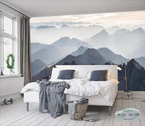 Mountain Mural, Misty Mountain, Wallpaper Walls Decor, Mountain Wallpaper, My New Room, Design Interior, Mural Wallpaper, Wall Wallpaper, The Wall