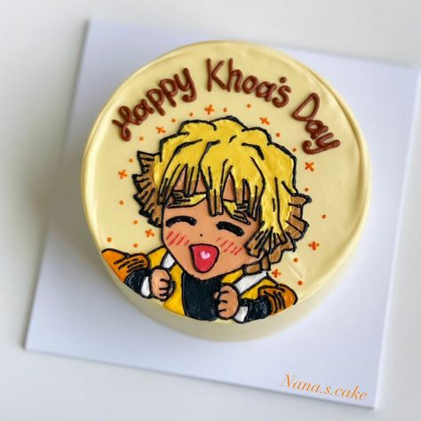 Birthday Cake Anime Aesthetic, Inosuke Birthday Cake, Naruto Bento Cake, Zenitsu Cake, Bento Cake Anime, Anime Cake Design Birthday, Korean Cake Birthday, Cakes Happy Birthday, Naruto Cake