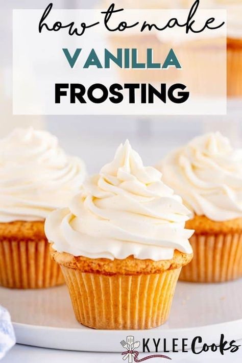 A baking staple, this tutorial showing how to make Vanilla Frosting will be your go-to! Whether you are frosting cupcakes, layer cakes or anything in between, you'll love how easy this recipe is! Vanilla Frosting Recipe Easy, Vanilla Frosting For Cupcakes, Vanilla Icing Recipe, Icing Recipe For Cake, Vanilla Cake Frosting, Homemade Vanilla Frosting, Vanilla Frosting Recipe, Easy Vanilla Frosting, Easy Icing Recipe