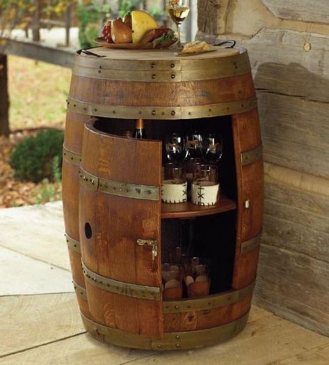 39 Wine Barrel Ideas: Creative DIY Ideas for Reusing Old Wine Barrels - Snappy Pixels Tonneau Bar, Whiskey Barrel Coffee Table, Whiskey Barrel Bar, Wine Barrel Table, Barrel Coffee Table, Wine Cask, Barrel Projects, Wine Barrel Furniture, Barrel Bar