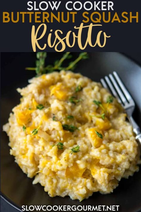 Butternut Risotto, Filet Mignon Chorizo, Slow Cooker Butternut Squash, Vegan Slow Cooker Recipes, Vegetarian Slow Cooker Recipes, Vegan Crockpot, Vegan Slow Cooker, Squash Risotto, Butternut Squash Risotto