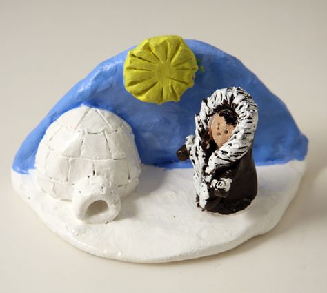 Arctic Region Igloo Diorama Clay Projects For Kids, Winter Art Lesson, Pole Nord, Kids Clay, Winter Art Projects, Inuit Art, Kids Pottery, Cool Art Projects, Art Lessons Elementary