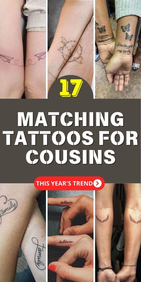 Tattoos For Cousins, Matching Tattoos For Cousins, Funny Matching Tattoos, Matching Cousin Tattoos, Matching Tattoo Ideas, Meaningful Symbol Tattoos, Memorial Tattoo Quotes, Cousin Tattoos, Parent Tattoos