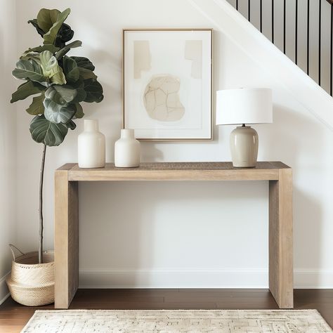 Modern clean lines and a simple design are beautifully combined to create this console table. This piece of multifunctional furniture features a solid wood construction in a deep finish with distressing details for a charming modern look. Console Table Living Room, Counter Table, Multifunctional Furniture, Wood Console Table, Wood Console, Gracie Oaks, Brown Wood, Accent Furniture, White Wood