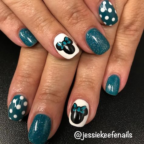 Dip Powder Disney Nails, Disney Powder Dip Nails, Green Disney Nails, Simple Disney Nails Dip, Teal Disney Nails, Disney Inspired Pedicure, Turquoise Disney Nails, Monster Inc Nails, Disney Manicure