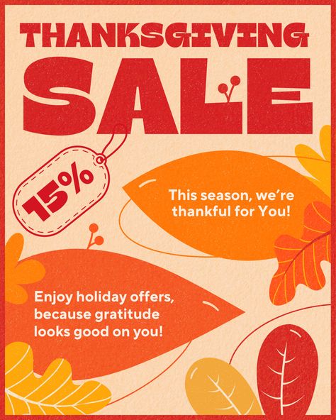 To use this editable Thanksgiving Seasonal Sale Instagram Portrait Post, simply follow the link of the pin and start editing.
Check out more in our Canva account @myteamplates and follow!
#Canva#CanvaTemplates#Thanksgiving#SocialMedia Thanksgiving Instagram, Thanksgiving Post, Autumn Instagram, Red Autumn, Instagram Portrait, Thanksgiving Sale, Holiday Offer, Christmas Deals, Instagram Post Template