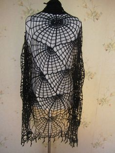 Skeletons on Pinterest Spiderweb Shawl, Spider Web Shawl, Crochet For Halloween, Crochet Spiderweb, Web Crochet, Halloween Costume Black, Crochet Shawl Pattern Free, Fringe Shawl, Unique Halloween Costumes