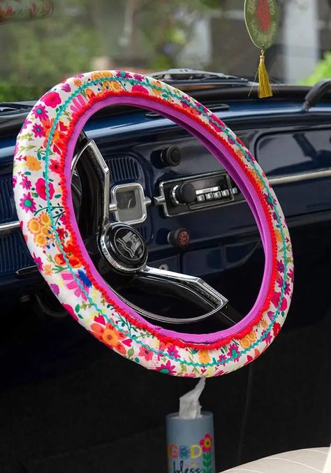 Steering Wheel Cover Boho, Car Things, Pet Hammock, Girly Car, Hot Pink Floral, Cute Car Accessories, Car Ideas, Neat Ideas, Car Images