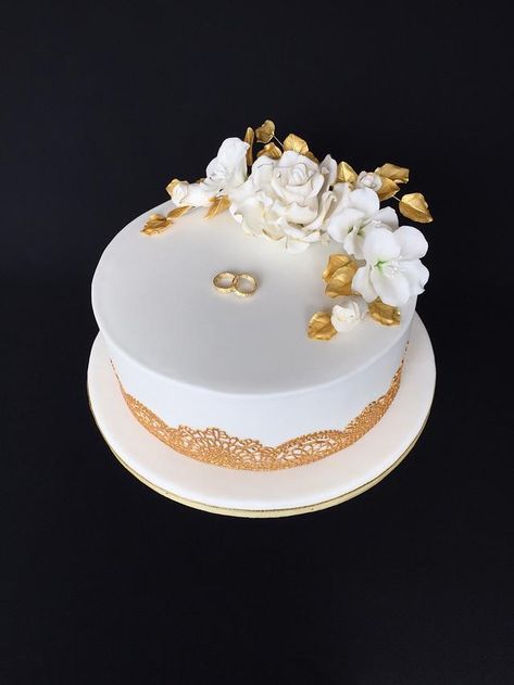 Golden Anniversary Cake, Golden Wedding Cake, Engagement Party Cake, White And Gold Wedding, Golden Cake, Ring Cake, Fresh Flower Cake, Wedding Dress Cake, Floral Wedding Cakes