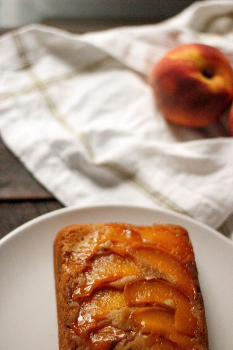 Peach Upside Down Loaf Cake — Madeline Hall Peach Loaf, Cherry Loaf Cake, Peaches Cream Cheese, Peach Pound Cakes, Loaf Cake Recipes, Cinnamon Raisin Bread, Seasonal Cooking, Cinnamon Cake, The French Revolution