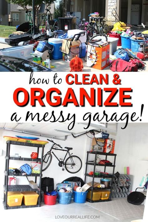 Garage Cleaning Tips, Garage Clean Out Tips, Decluttering Garage, Alex Benjamin, Garage Declutter, Declutter Garage, Messy Garage, Organizing House, Garage Cleaning