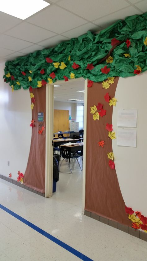 Classroom Door Tree Decoration: Fall Door Tree Decoration, Tree Door Decorations Classroom, Fall Office Door Decorating Contest, Fall Classroom Decorations Ideas, Fall Classroom Door, Halloween Classroom Door, Classroom Tree, Homecoming 2022, Classroom Designs