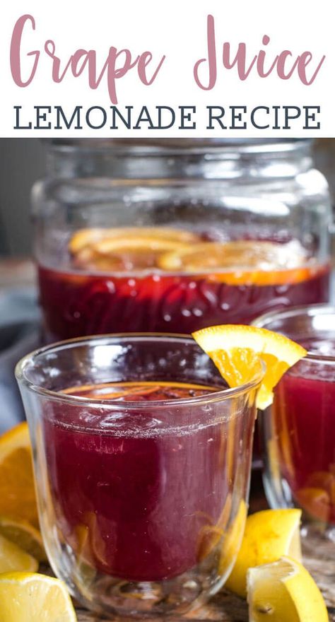 Fresh lemon and orange juice give this grape juice lemonade a tangy kick. This refreshing easy drink recipe is perfect for parties. #lemonade #grapejuice #punch #recipe #drink  via @tastesoflizzyt Grape Lemonade Recipe, Fresh Fruit Juice Recipes, Fresh Fruit Smoothie Recipes, Grape Juice Drinks, Grape Juice Recipe, Unique Smoothies, Easy Lemonade Recipe, Fresh Fruit Smoothies, Fruit Juice Recipes