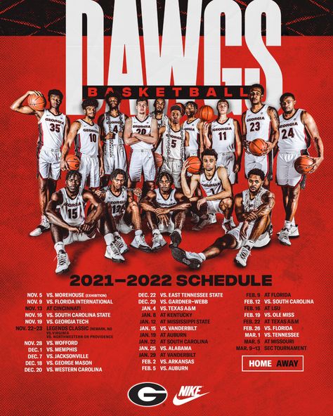 Team Poster Ideas, Georgia Basketball, Basketball Team Pictures, Sports Team Photography, Football Recruiting, Sports Design Ideas, Team Schedule, Basketball Schedule, Poster Design Layout