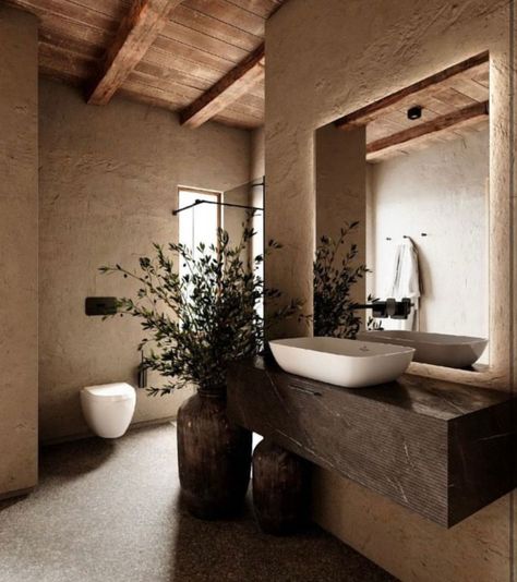 Wabi Sabi Exterior, Wabi Sabi Bathroom, Wabi Sabi Interior, Bali House, Bathroom Inspiration Modern, Slow Design, Bathroom Inspiration Decor, Cafe Interior Design, House Bathroom