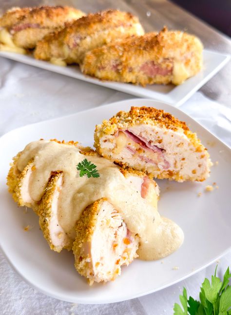 Best Chicken Cordon Bleu Recipe, Cordon Bleu Sauce, Chicken Cordon Bleu Sauce, Pounded Chicken, Sushi Rice Recipe, Baked Chicken Cordon Bleu, Easy Chicken Cordon Bleu, Baked Recipe, Chicken Cordon Bleu Recipe