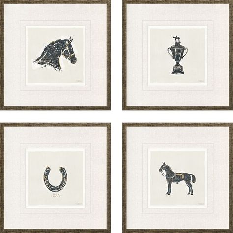 Equestrian S/4 Framed Art Exclusive Giclee Under Glass - Black - Bed Bath & Beyond - 37189608 Equestrian Powder Room, Equestrian Themed Bedroom, Equestrian Themed Nursery, Equestrian Wall Art, Equestrian Bathroom, Equestrian Chic Decor, Equestrian Decor, Equestrian Art, Horse Artwork