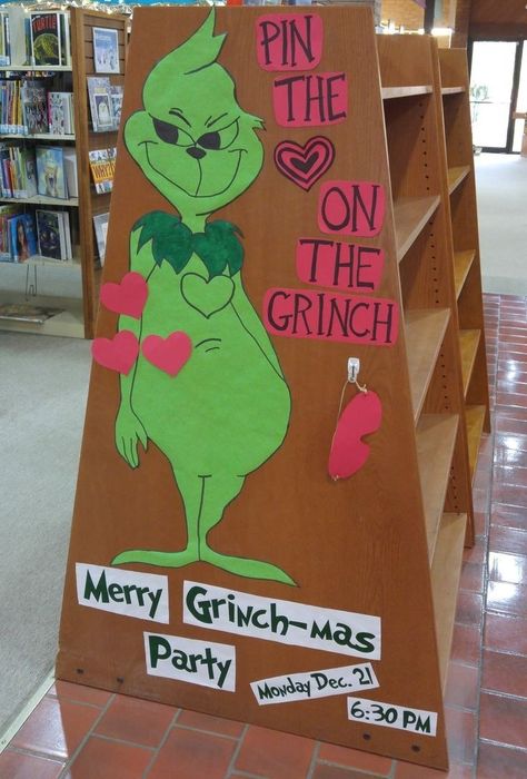 ❤️ Classroom Grinch Decorations, Pin The Heart On The Grinch, Christmas Party Grinch Theme, Grinch Theme Classroom, The Grinch Themed Christmas Party, Grinch Classroom Decorations, Grinch Party Games, The Grinch Christmas Party, Grinch Christmas Party Decorations