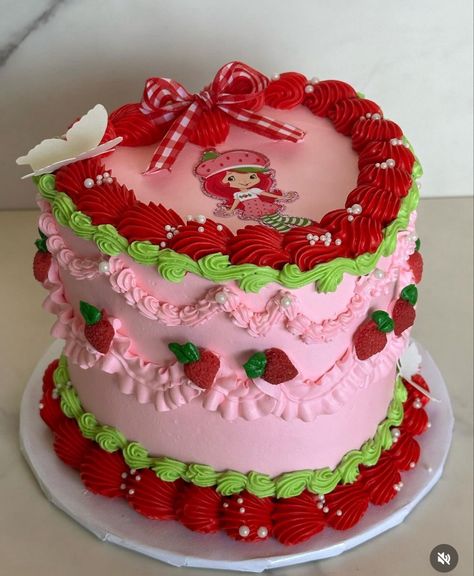 #strawberryshortcake #cake Strawberry Shortcake Theme Cake, Strawberry Shortcake Birthday Cake, Shortcake Cake, Strawberry Shortcake Birthday, Strawberry Shortcake Cake, Strawberry Shortcake Party, Heart Cake, 2nd Birthday Parties, Cute Cakes