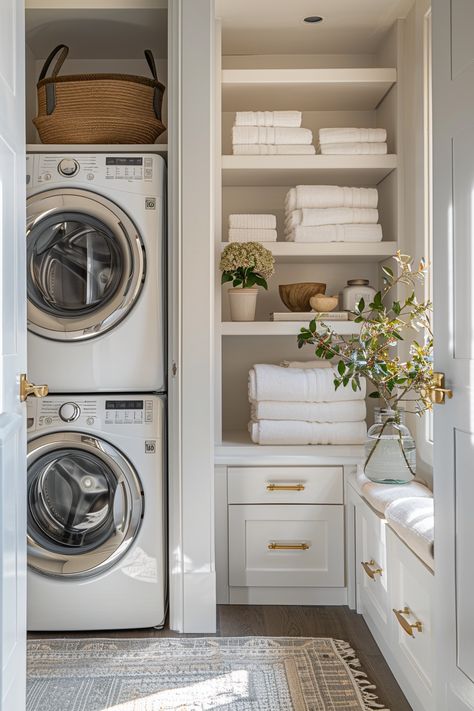 Struggling to make the most of a tiny laundry area? You’re not alone! In this blog post, we’ve rounded up 24 of the best stacked laundry room ideas for small spaces to help you maximize functionality and style. From clever storage solutions to space-saving designs, these ideas are perfect for transforming even the tiniest corner into a fully functional laundry area. Small Laundry Room Design Stackable, Bloxburg Appartement, Tiny Laundry Area, Stacked Laundry Room Ideas, Laundry Combo, Stacked Laundry, Stackable Laundry, Tiny Laundry, Small Walk In Closet