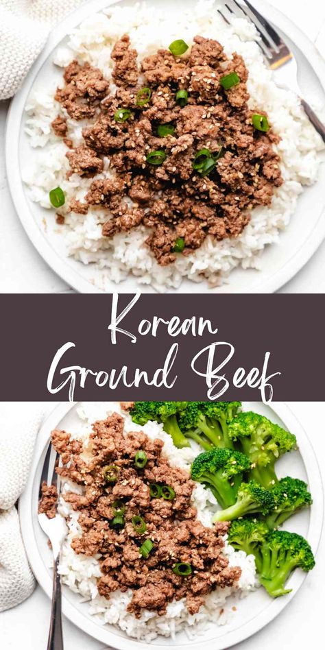 Easy Korean ground beef recipe - takes just 15 minutes to make. Easy weeknight dinner that's packed with flavor! Chicken Helper, Korean Beef Recipes, Korean Ground Beef, Beef Meals, Ground Beef Recipe, Meat Dish, Random Recipes, Meals Easy, Korean Recipes