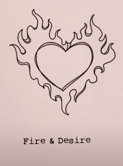 Fire And Desire Tattoo, Love Heart Flame Tattoo, Heart Fire Tattoo, Flame Heart Drawing, Flaming Heart Tattoo Simple, Heart W Flames Tattoo, Fire Sketch, Fire And Desire, Fire Tattoo