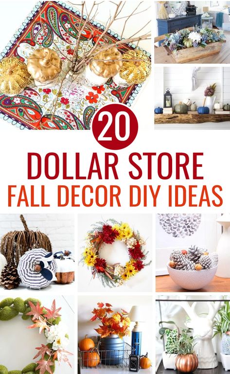 These Dollar Tree Fall decor DIY's will get your house looking gorgeous for Autumn without spending a bunch of money on new decorations. | Fall Decor Ideas | Farmhouse Fall Decor | Dollar Tree DIY Dollar Tree Fall Decor Ideas, Diy Dollar Tree Fall Decor, Dollar Store Fall Decor, Dollar Tree Fall Decor, Dollar Tree Fall Decor Diy, Decor Diy Ideas, Fall Decor Dollar Tree, Fall Vignettes, Dollar Tree Fall