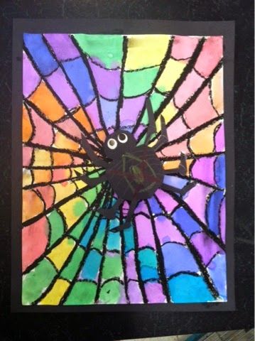 The Clever Feather: Spider web follow up~ Halloween Art Lessons, Halloween Art Projects, October Art, 2nd Grade Art, Halloween Kunst, Fall Art Projects, Skirt Diy, 4th Grade Art, Art Children