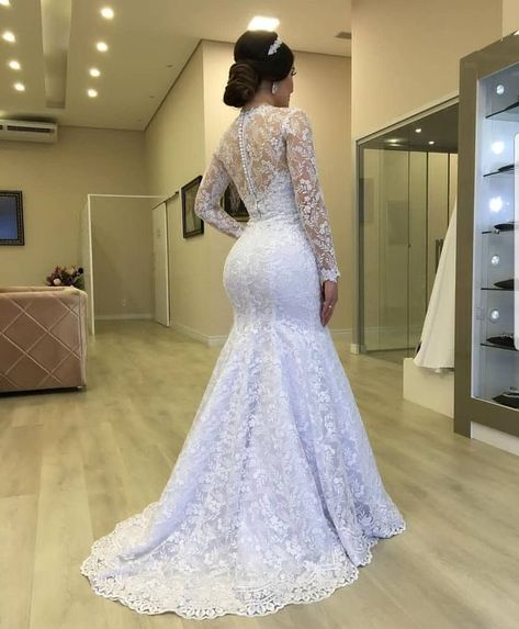 Simple Wedding Gown, Wedding Dress Separates, Lace Mermaid Wedding Dresses, Gown With Long Sleeves, Thai Wedding Dress, Fancy Wedding Dresses, Mermaid Wedding Dresses, Womens Wedding Dresses, Lace Mermaid