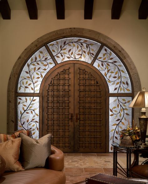 Wrought Iron Entry Doors, Wrought Iron Front Door, Steel Doors And Windows, Iron Front Door, Steel Entry Doors, Iron Entry Doors, Wrought Iron Doors, Casa Vintage, Arched Doors