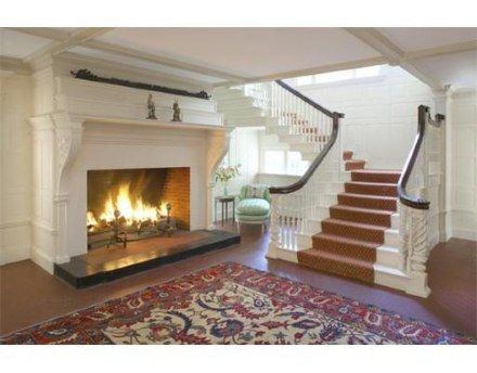 I would love a huge fireplace in the entryway and that staircase is amazing Living In Boston, Cambridge Ma, Colonial Revival, Southern Home, Entry Hall, Old House Dreams, Entry Foyer, Fireplace Design, My Dream Home