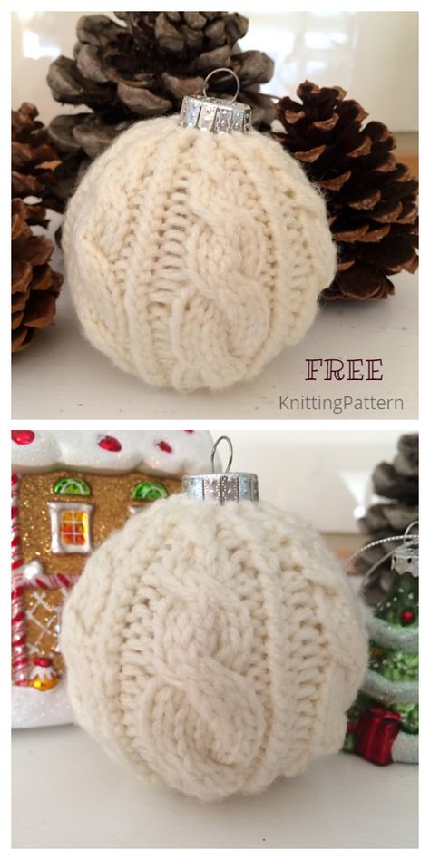 Knit Cabled Christmas Bauble Ornament Free Knitting Patterns Cable Knit Christmas Tree, Knitting Christmas Ornaments Pattern Free, Hand Knit Christmas Ornaments, Knitted Christmas Ornament Patterns, Knit Decor Patterns, Diy Knit Christmas Ornaments, Free Knitting Christmas Patterns, Knitted Christmas Decorations Patterns, Small Knitted Christmas Decorations