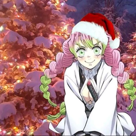 Mitsuri Kanroji Christmas, Rose Core, Rosé Core, Christmas Pfp, Duos Icons, Anime Christmas, Best Girl, Christmas Icons, Character Wallpaper