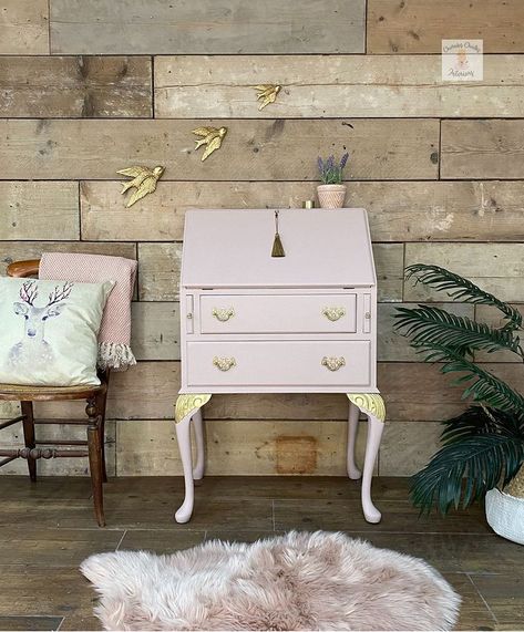 Queen Anne Desk, Ladies Writing Desk, Pink Furniture, Gilding Wax, Delicate Feminine, Small Home Office, Hand Painted Furniture, Polka Dot Design, Writing Pad