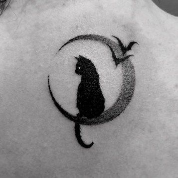 Moon tattoos are one of the unique tattoo designs in the ink art world. The moon is one of the celestial bodies, and they generally symbolize growth and transition A Black Cat, A Black, Crescent, Black Cat, Black And White, Halloween, White, Black