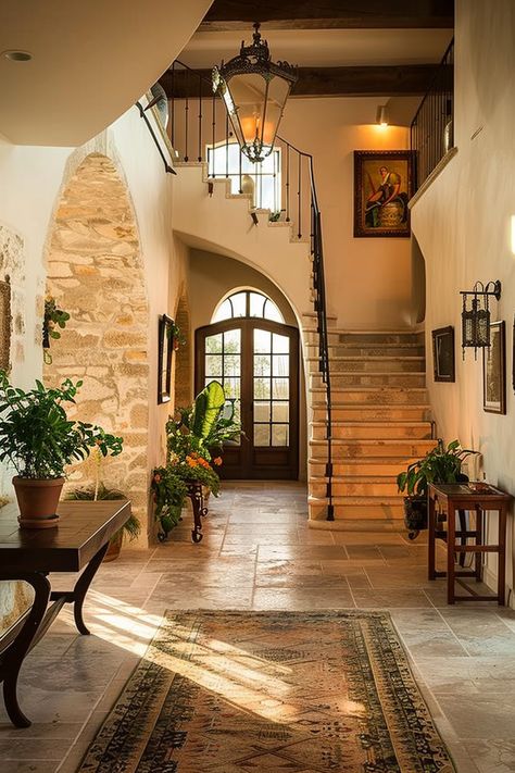 Explore artistic and bold Mediterranean interiors that blend creative design with traditional elements. 🏡🎨 Make a bold artistic statement. Old Spanish Homes Interior, Mediterranean Home Bedroom, Elegant Mediterranean Homes, Cute House Interior Bedrooms, Mediterranean Style Room, Spanish House Interior Living Room, Mediterranean House Designs Interiors, Colonial Style Interior Design, Italy Houses Interior