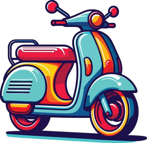 a cartoon scooter is shown in this illustration Cartoon Scooter, Cityscape Photos, Logo Banners, Nature Backgrounds, Heart With Arrow, Background Banner, A Cartoon, Landscape Photos, Flower Frame