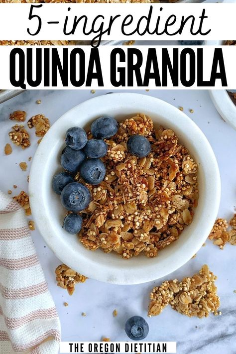 5-ingredient quinoa crunch granola is healthy, vegan, & gluten-free. It makes an easy & simple snack, base for homemade granola bars, and even a topping for cereal or yogurt! Quinoa Crunch, Quinoa Cereal, Yogurt Covered Raisins, Quinoa Bars, Quinoa Granola, Granola Ingredients, Crunch Recipe, Granola Recipe Homemade, Gluten Free Granola