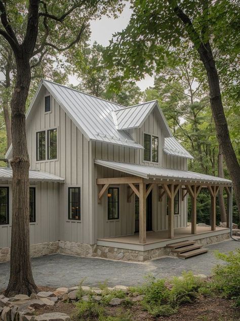 Barndominium Visions Barndominium Tiny House, Small Barndominium Interior, Farmhouse Barndominium Exterior, Barndo Colors, Cottage Barndominium, Barndominium Exterior Colors, Simple Barndominium Ideas, Tiny Barndominium, White Barndominium