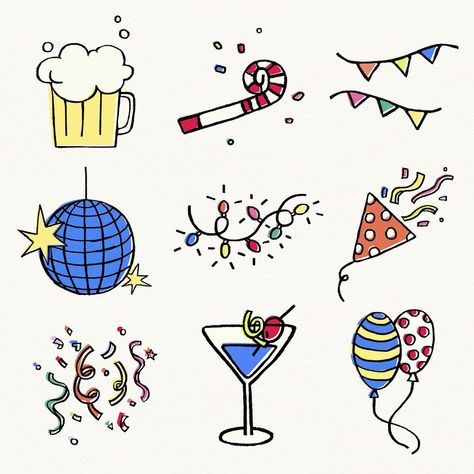 New year celebration sticker, festive doodle set psd | free image by rawpixel.com / Nunny New Year’s Eve Drawing, New Years Eve Doodles, New Years Eve Drawing, New Years Drawings, Celebration Doodles, New Years Stickers, Lunchbox Doodles, New Years Drawing Ideas, New Year Doodle