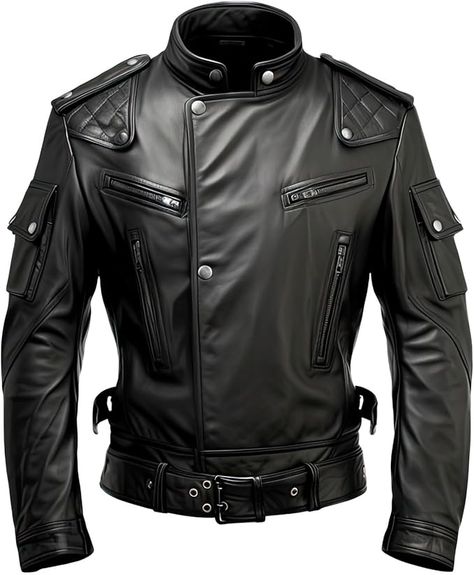 Men's Punk Sleek Genuine Sheepskin Café Racer Black Leather Jacket, Winter Sportswear (Black, ONE) : Amazon.ca: Clothing, Shoes & Accessories Leather Jacket Winter, Black Leather Jacket, Cafe Racer, Black Leather, Shoe Accessories, Shoes Accessories, Sleek, Leather Jacket, Leather