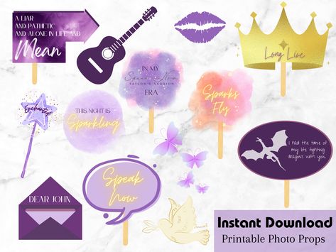 Speak Now Taylor Swift Birthday Party, Taylor Swift Photobooth Props, Taylor Swift Photo Props, Taylor Swift Speak Now Party, Speak Now Birthday Party, Speak Now Party, Photo Booth Prop Ideas, Swiftie Party, Taylor Swift Discography