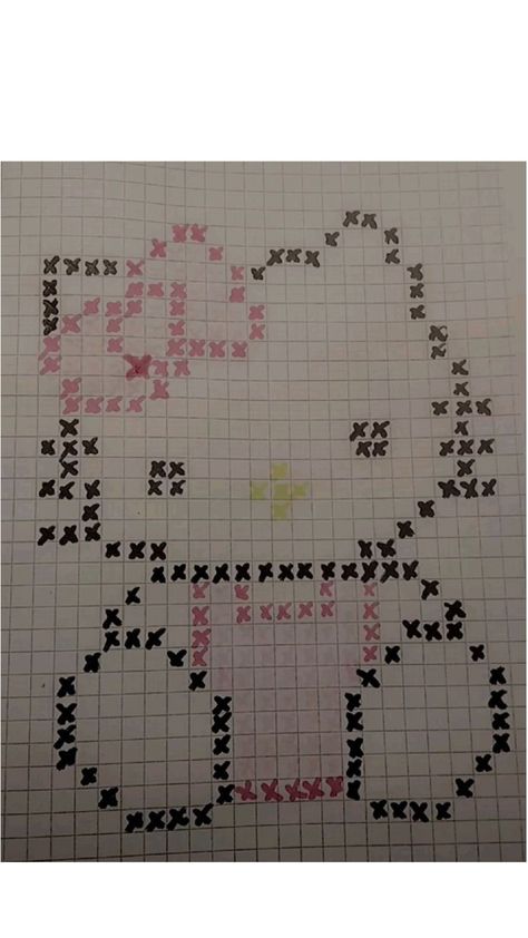 Draw hello kitty whit pixel art Hello Kitty Grid Art, Pixel Hello Kitty Art, Hello Kitty Graph, My Melody Pixel Art, Pixel Art Sanrio, Pixel Hello Kitty, Sanrio Pixel Art, Pixel Art Hello Kitty, Hello Kitty Pixel Art