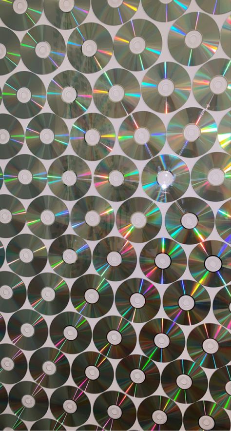 Cds Backdrop, Disco Themed Apartment, Cd Party Decorations, Discs On Wall, Cd On Wall, 90s Aesthetic Background, Cd Backdrop, Cd Wallpaper, Cd Wall Decor