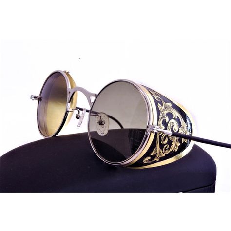 Fantasy Glasses Design, Sunglasses With Side Shields, Steam Punk Glasses, Fantasy Sunglasses, Victorian Sunglasses, Fantasy Glasses, Victorian Glasses, Wide Sunglasses, Old Sunglasses