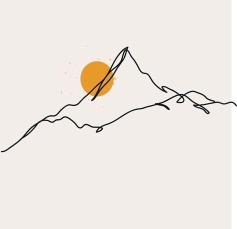 Line Art Mountains Landscapes, Mountain Graphic Design Illustration, Sunrise Tattoo Minimalist, Mountain Sunset Tattoo, Line Drawing Mountain, Line Art Mountains, Landscape Outline, Sunset Graphic Design, Mountain Line Drawing