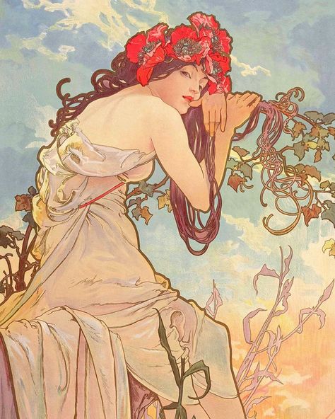 Art History Feed on Instagram: “Summer. Alphonse Mucha, 1896. #alphonsemucha #artnouveau #art #arthistory” Alfons Maria Mucha, Cadre Diy, Alphonse Mucha Art, Vintage Advertising Art, Mucha Art, Alfons Mucha, Art Nouveau Illustration, Art Nouveau Poster, Alphonse Mucha