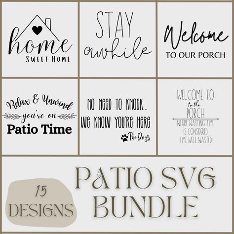 The Patio Sayings File is a product that includes a collection of witty and charming quotes and sayings that are perfect for decorating your outdoor living space. This file contains a variety of phrases that range from inspirational to humorous, making it easy to find the perfect message to match your personal style. With its durable design, this file is a great way to add a touch of personality to your patio or garden for years to come. Backyard Signs And Sayings, Patio Signs Diy Quotes, Porch Signs Diy Quotes, Porch Sayings, Welcome To Our Porch Sign, Welcome To Our Porch, Backyard Signs, Printable Anniversary Cards, Porch Sign Svg