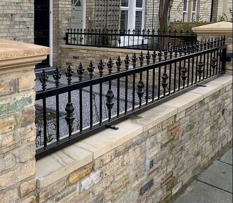 Wrought Iron Fence Panels, Iron Fence Panels, Walker House, Garden Railings, Wrought Iron Fence, Gates And Railings, Wall Railing, Fencing Ideas, Fence Garden