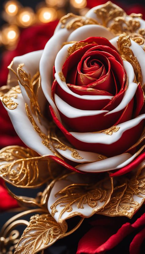 Decoration - red, white and gold porcelain rose - AI creation Red White And Gold Aesthetic, Red And Gold Aesthetic Royal, Gold Red Aesthetic, Red And Gold Aesthetic, Red And Gold Dragon, Golden Aesthetics, Oc Moodboard, Altar Ideas, Stim Board